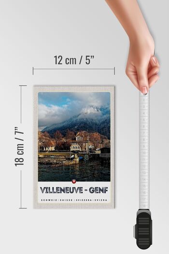 Panneau en bois voyage 12x18 cm Villeneuve-Genève Suisse forêts randonnée 4