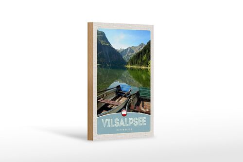 Holzschild Reise 12x18 cm Vilsalpsee Österreich Wälder Boot