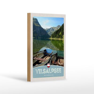 Cartel de madera viaje 12x18 cm Vilsalpsee Austria bosques barco