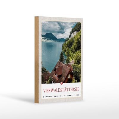 Cartel de madera viaje 12x18 cm Lago de Lucerna Suiza naturaleza