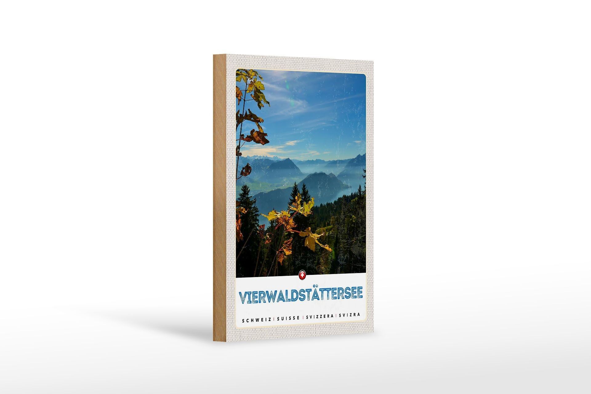 Cartello in legno da viaggio 12x18 cm Lago dei Quattro Cantoni escursione nella natura