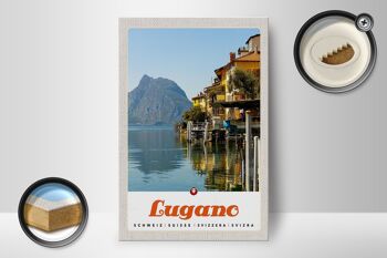 Panneau en bois voyage 12x18 cm Lugano Suisse vue lac montagne 2