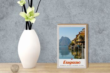 Panneau en bois voyage 12x18 cm Lugano Suisse vue lac montagne 3