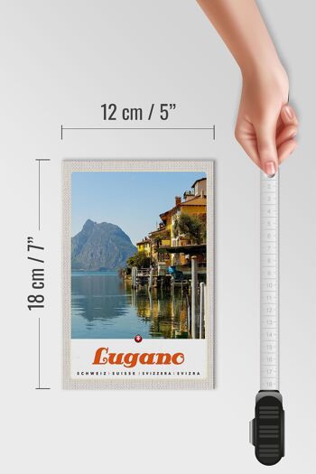 Panneau en bois voyage 12x18 cm Lugano Suisse vue lac montagne 4