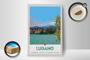 Panneau en bois voyage 12x18 cm Lugano Suisse vue lac ville 2