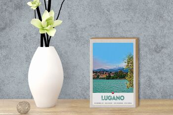 Panneau en bois voyage 12x18 cm Lugano Suisse vue lac ville 3