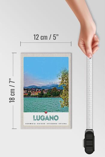 Panneau en bois voyage 12x18 cm Lugano Suisse vue lac ville 4