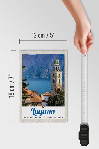 Panneau en bois voyage 12x18 cm Lugano Suisse Lac Église Montagnes 4