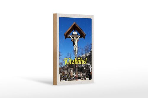 Holzschild Reise 12x18 cm Kitzbühel Österreich Jesus Skulptur