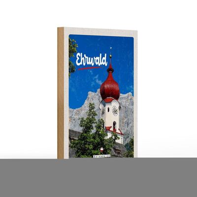 Panneau en bois voyage 12x18 cm Ehrwald Autriche église toit rouge