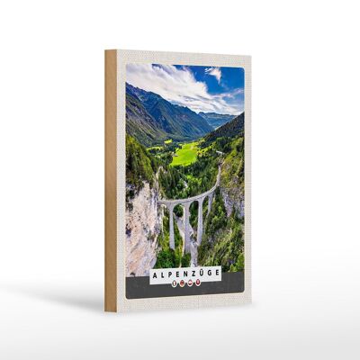 Cartello in legno viaggio 12x18 cm Treni alpini Svizzera Austria natura
