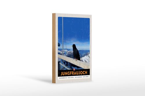 Holzschild Reise 12x18 cm Jungfraujoch Schweiz Rabe Winter Natur