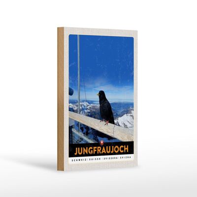 Holzschild Reise 12x18 cm Jungfraujoch Schweiz Rabe Winter Natur