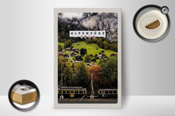 Panneau en bois voyage 12x18 cm Trains alpins Suisse train maisons de la vallée 2