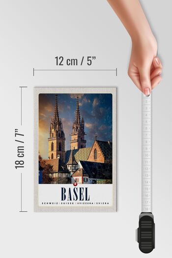 Panneau en bois voyage 12x18 cm Bâle Suisse église architecture vacances 4