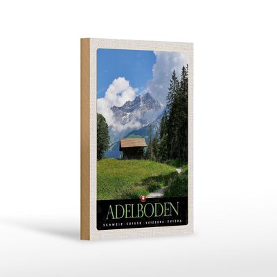 Holzschild Reise 12x18 cm Adelboden Schweiz Wälder Häuschen