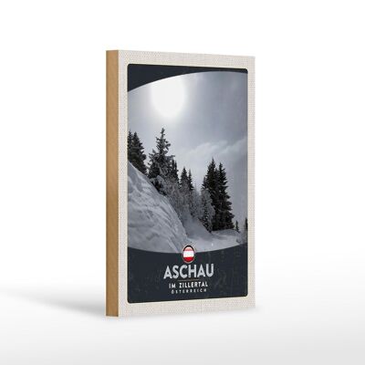 Cartello in legno da viaggio 12x18 cm Aschau im Zillertal Austria neve