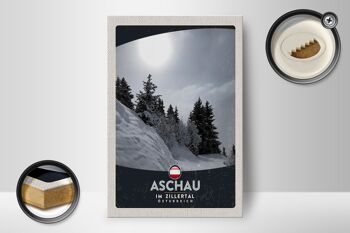 Panneau en bois voyage 12x18 cm Aschau im Zillertal Autriche neige 2
