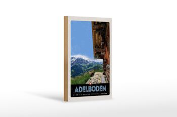 Panneau en bois Voyage 12x18 cm Adelboden Suisse Cabane en bois avec vue 1