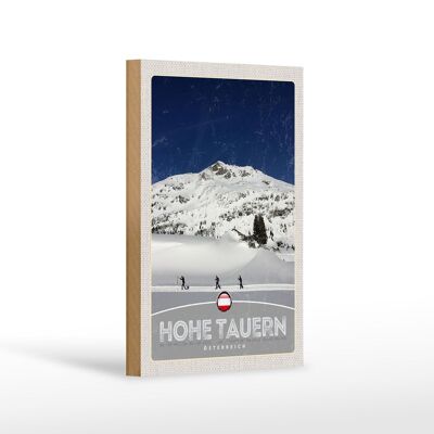 Wooden sign travel 12x18 cm Hohe Tauern ski tour hike snow