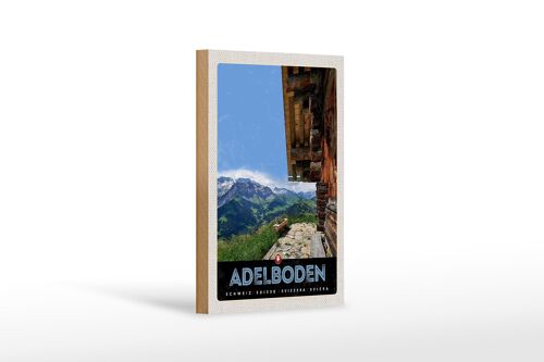Holzschild Reise 12x18 cm Adelboden Schweiz Aussicht auf Gebirge