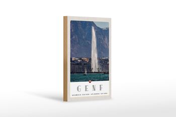 Panneau en bois voyage 12x18 cm Genève Suisse bâtiment montagnes ciel 1