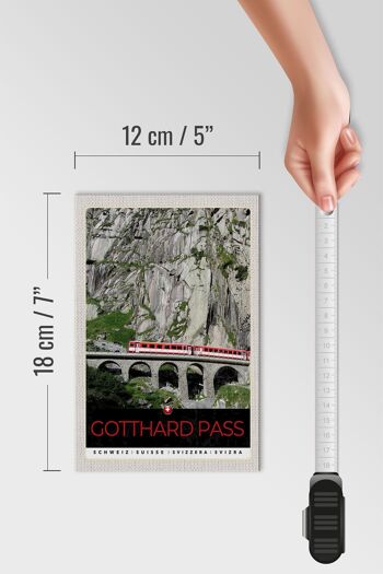 Panneau en bois voyage 12x18 cm Col du Saint-Gothard Suisse locomotive rouge 4