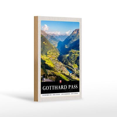 Holzschild Reise 12x18 cm Gotthard Pass Wanderung Natur Wälder