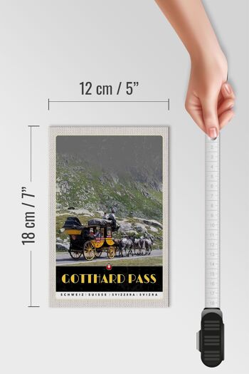 Panneau en bois voyage 12x18 cm Col du Saint-Gothard Suisse calèche 4