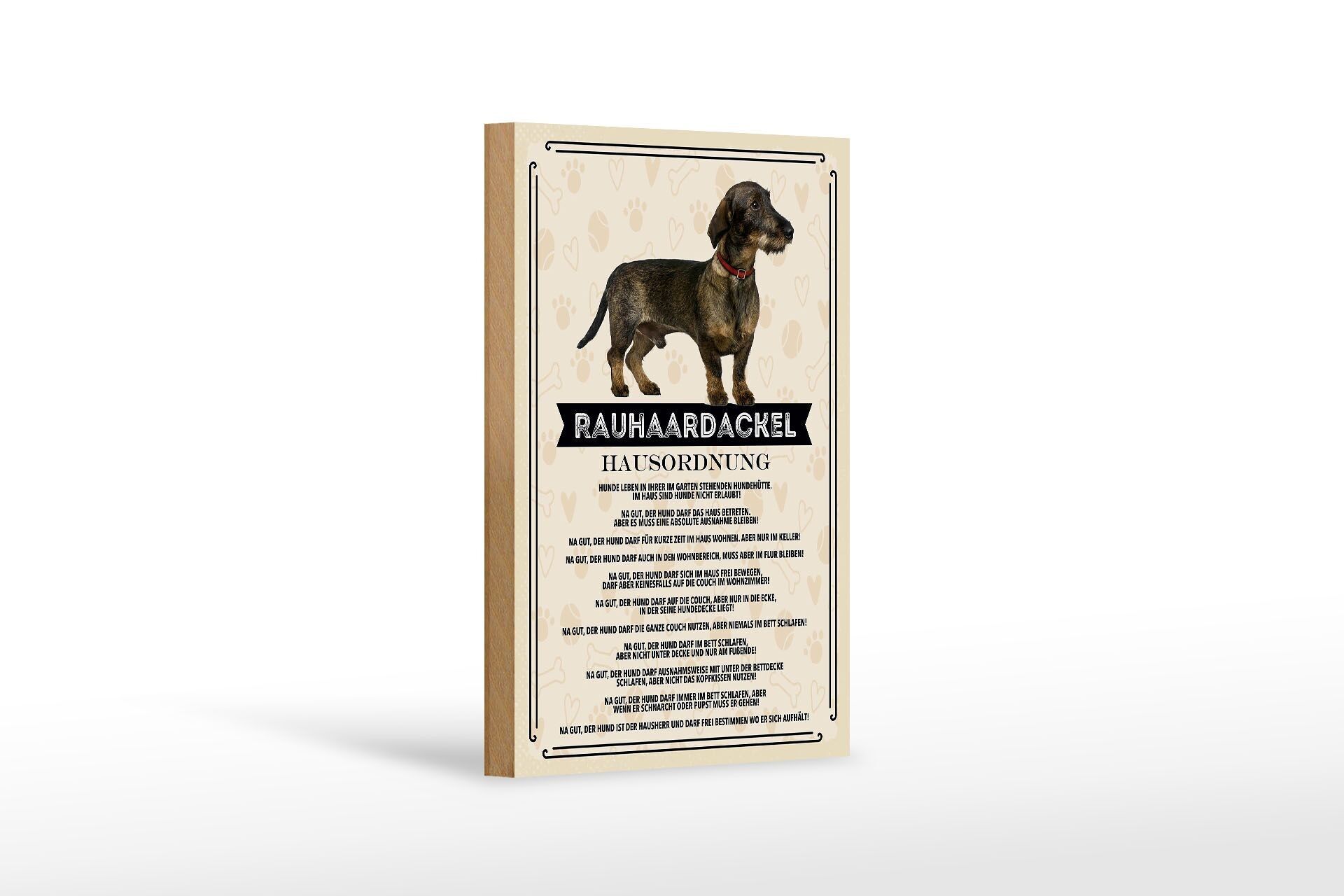 Cartello in legno con scritta 12x18 cm animali bassotto a pelo ruvido decorazione regole della casa