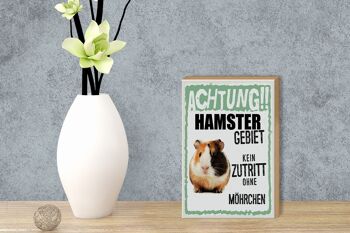 Panneau en bois disant 12x18 cm animaux attention décoration zone hamster 3