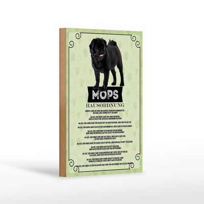 Cartel de madera con texto 12x18 cm animales pug reglas de la casa perros decoración