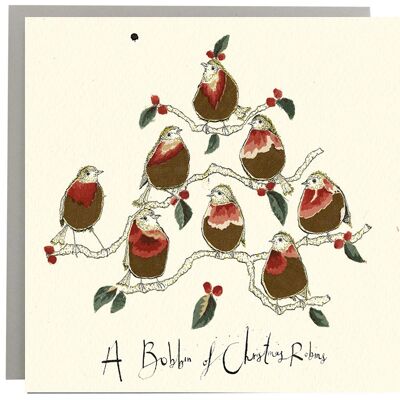 A Bobbin of Christmas Robins Card