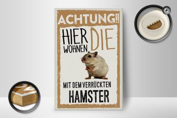 Panneau en bois disant 12x18 cm animaux attention ici décoration hamster 2