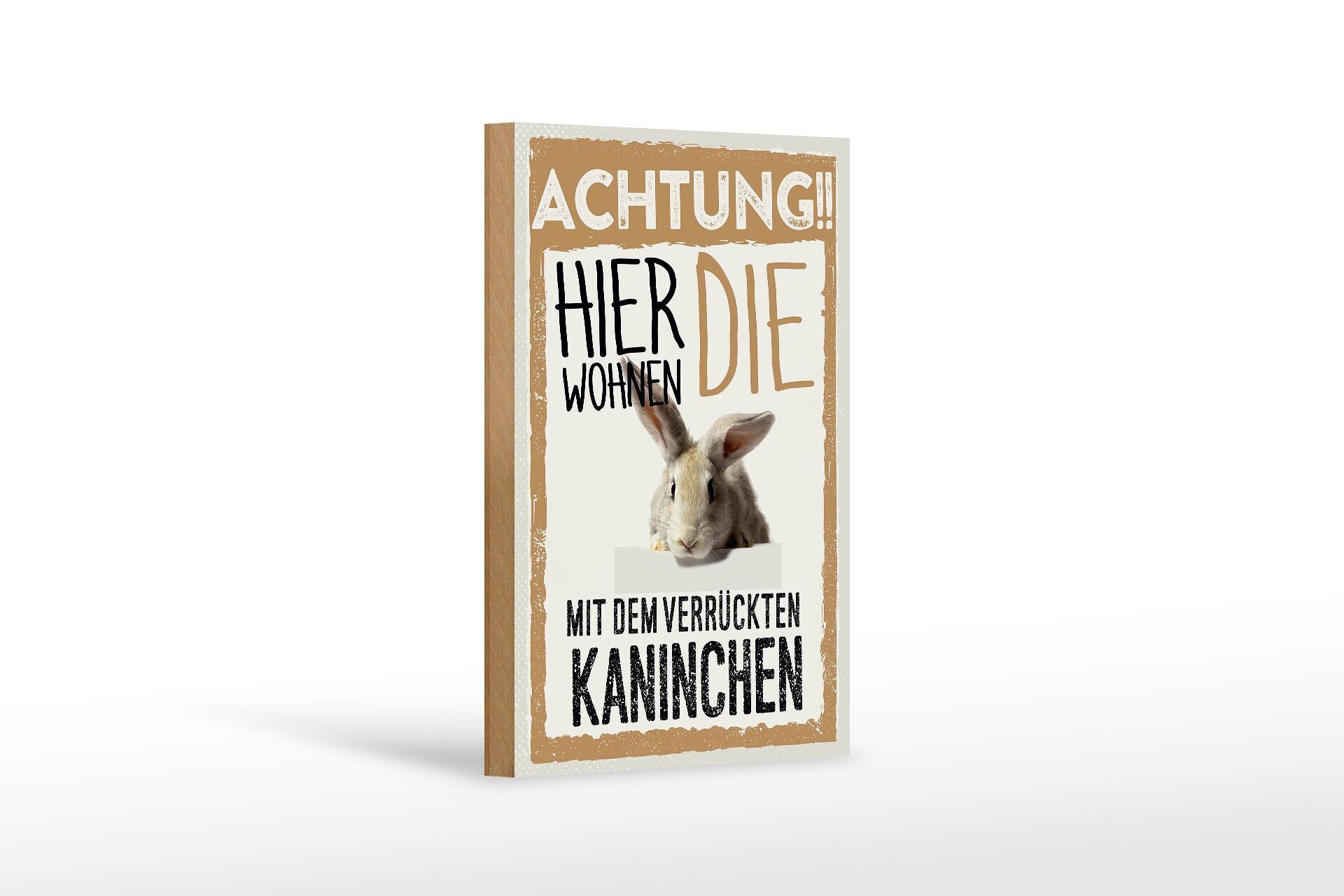 Cartello in legno con scritta 12x18 cm animali attenzione qui decorazione coniglio