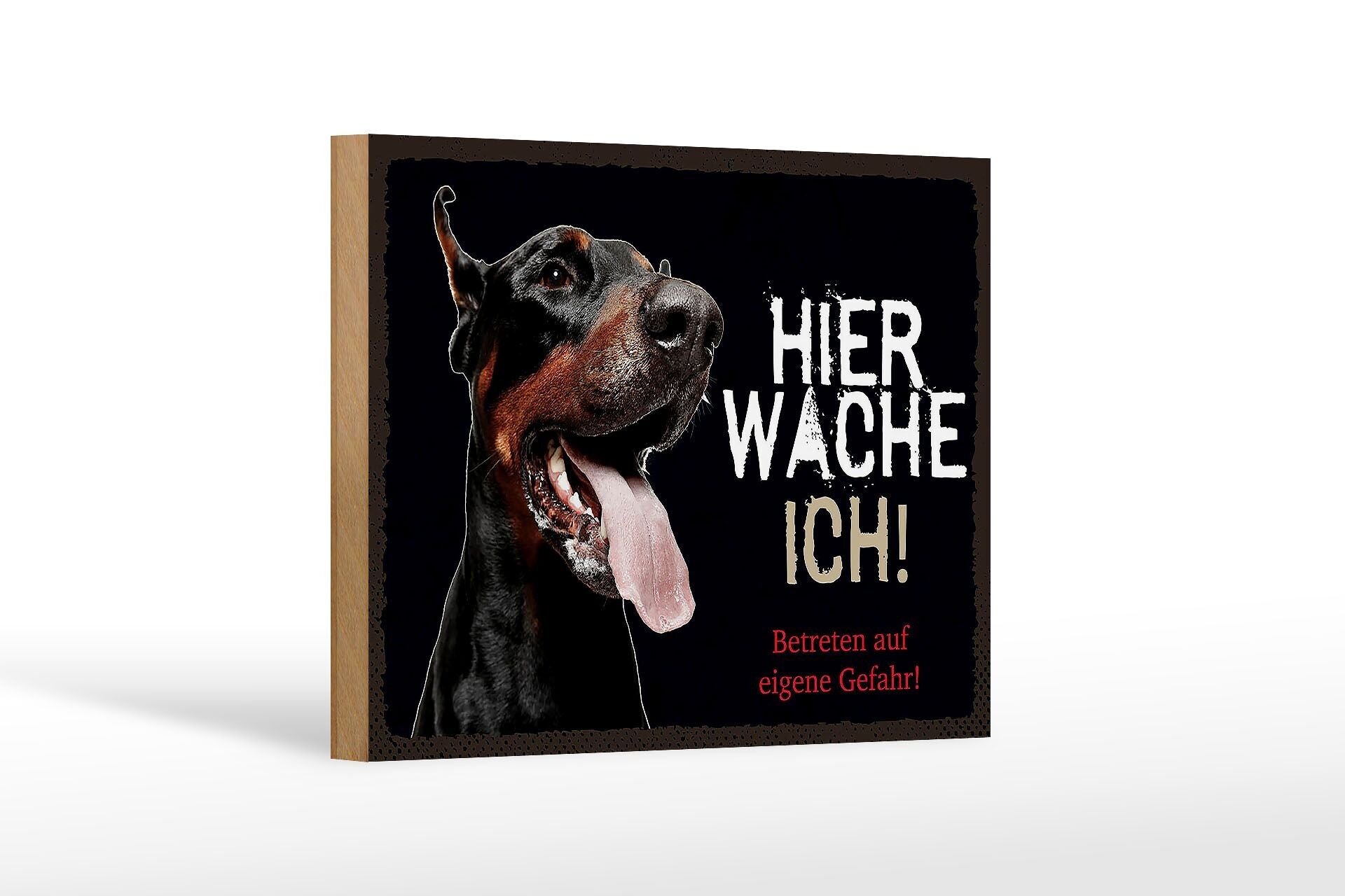 Cartello in legno con scritta 18x12 cm Doberman nero qui proteggo il mio pericolo