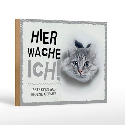 Holzschild Spruch 18x12 cm Katze hier wache eigene Gefahr Dekoration