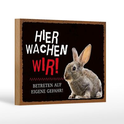 Wooden sign saying 18x12 cm animals rabbit here we watch decoration