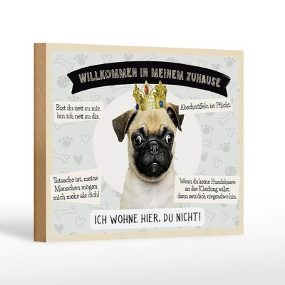 Cartel de madera que dice 18x12 cm animales pug bienvenidos viven aquí