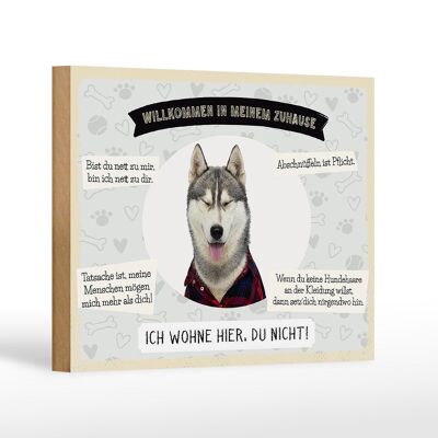 Cartel de madera que dice 18x12 cm animales husky bienvenidos viven aquí