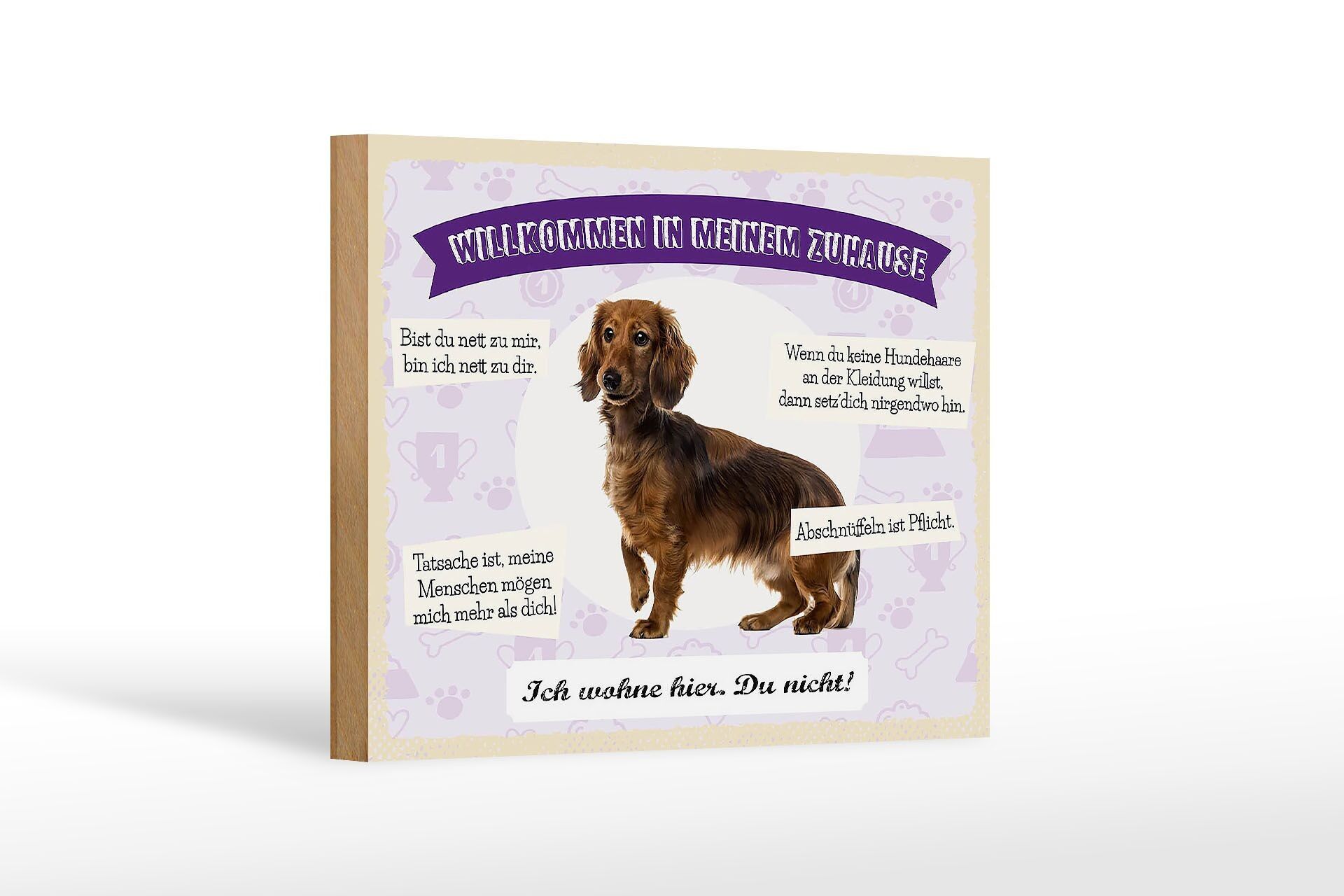 Cartello in legno con scritta 18x12 cm animali bassotto benvenuti vivono qui