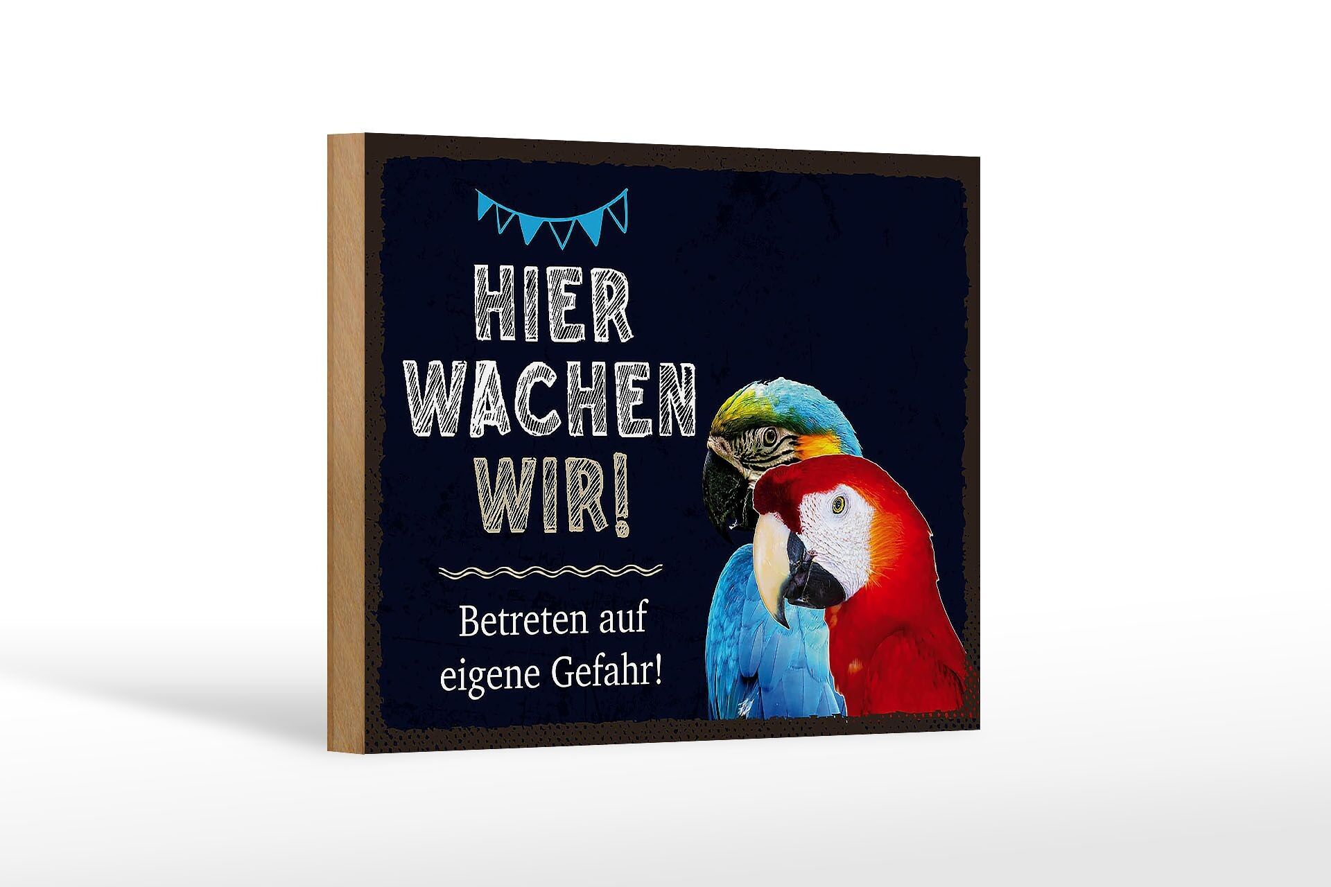 Cartello in legno con scritta pappagalli 18x12 cm qui guardiamo la decorazione