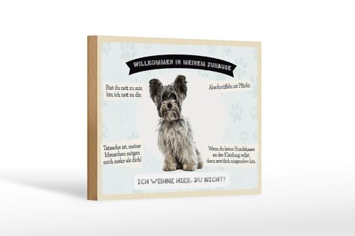 Holzschild Spruch 18x12 cm Tiere Yorkshire Terriere willkommen