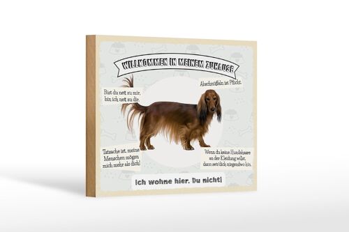 Holzschild Spruch 18x12 cm Tiere Hund ich wohne hier du nicht