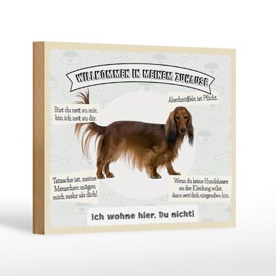 Holzschild Spruch 18x12 cm Tiere Hund ich wohne hier du nicht