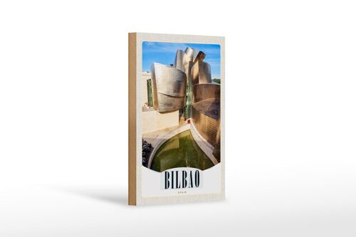 Holzschild Reise 12x18 cm Bilbao Spanien Architektur Europa