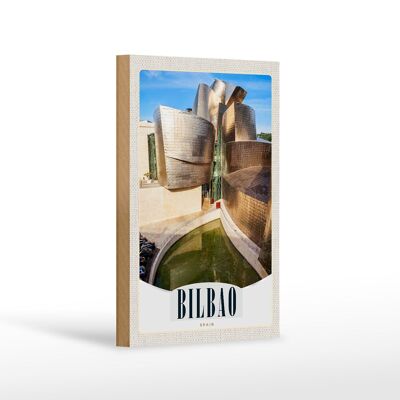 Holzschild Reise 12x18 cm Bilbao Spanien Architektur Europa