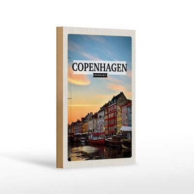 Cartel de madera viaje 12x18 cm Copenhague Dinamarca atardecer