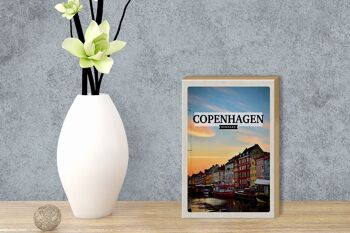 Panneau en bois voyage 12x18 cm Copenhague Danemark coucher de soleil 3