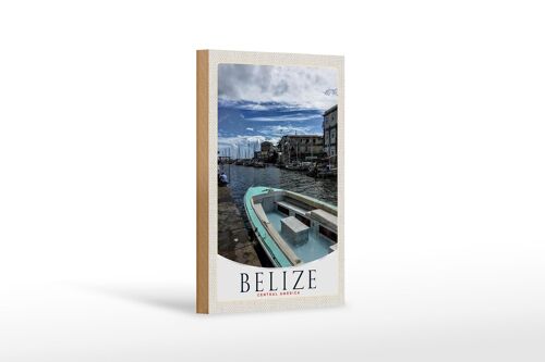 Holzschild Reise 12x18 cm Belize Central Amerika Boote Ufer
